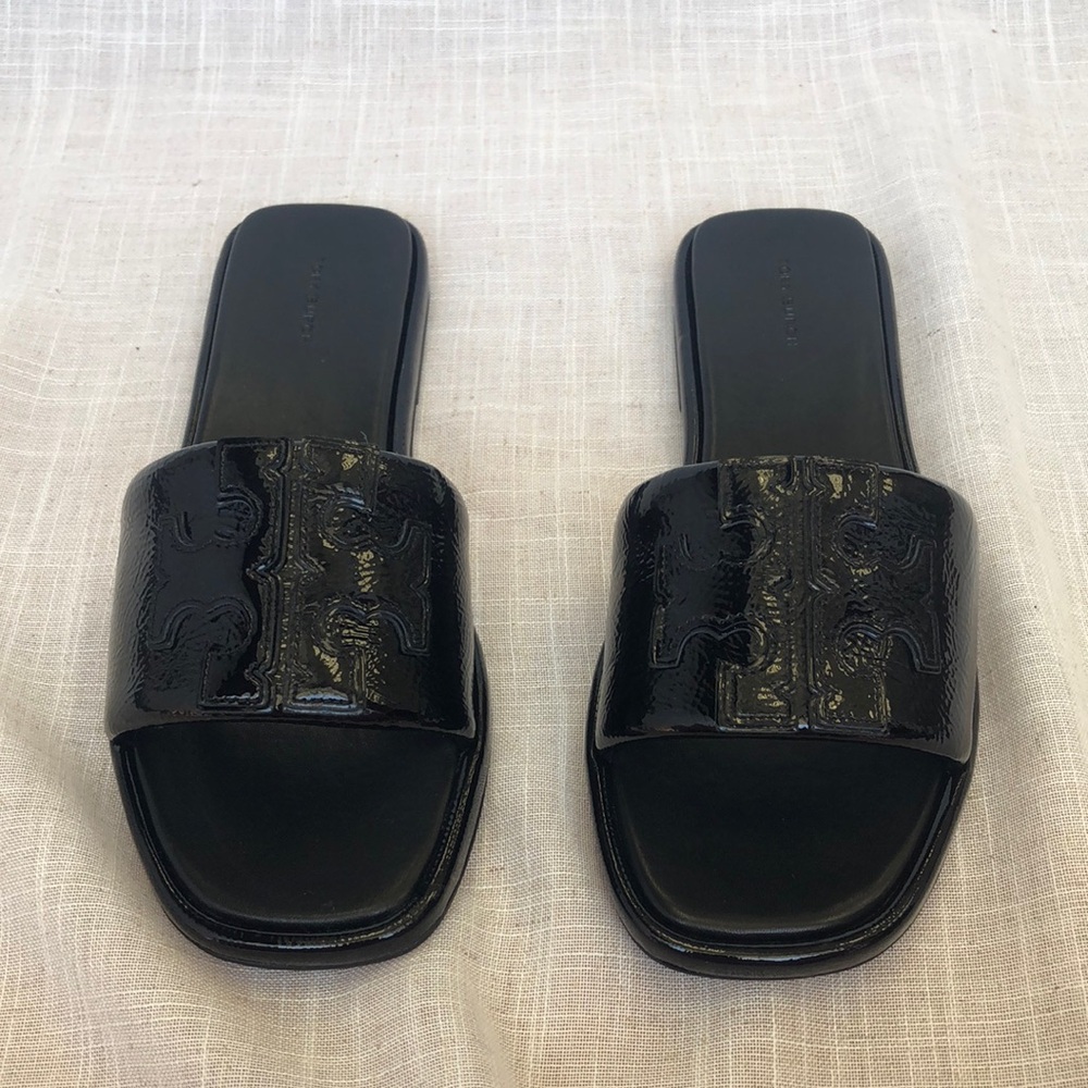 Tory Burch Double T Sport Slide Patent Leather